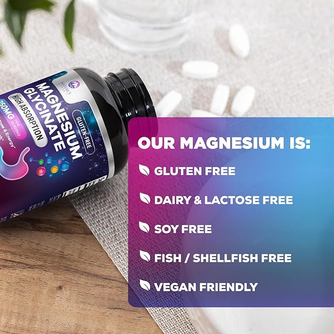 Magnesium Glycinate Chelated for Max Absorption - Supports Bone, Muscle, Nerves & Heart Health, Nature's Sleep and Stress Support, Best Magnesium Supplement Pills for Whole Body Support - 60 Tablets