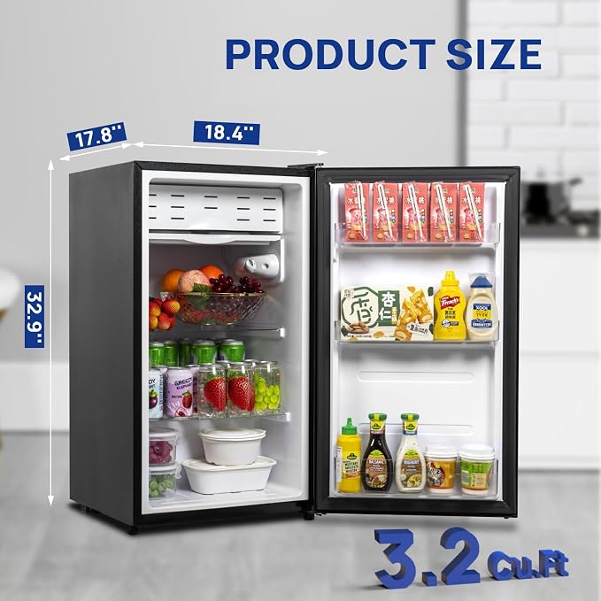 Smad Dorm Fridge 3.2 Cu.Ft, Compact Refrigerator with Freezer, Office Fridge with Chiller Box, Single Door Office Refrigerator 7 Levels Temperature Control, Low Noise