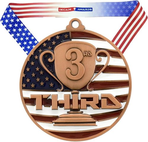 Decade Awards Custom Engraved Patriotic Place Medal - Stars and Stripes Ribbon | 2.75 Inch Wide