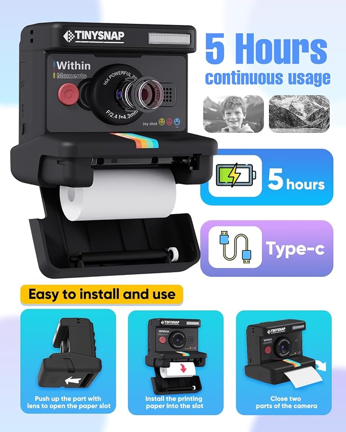 Instant Print Camera for Kids, Dual Len Kids Cameras