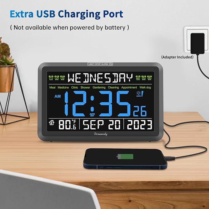 DreamSky Digital Clock with Date and Day of Week