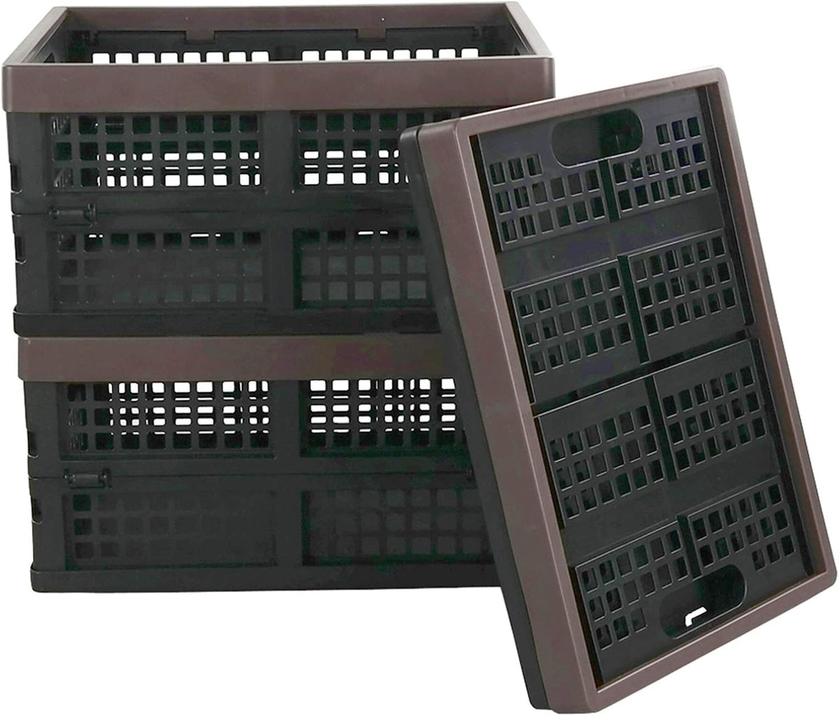 Kekow 3-Pack Black Plastic Collapsible Storage Basket, 42 L Folding Crates