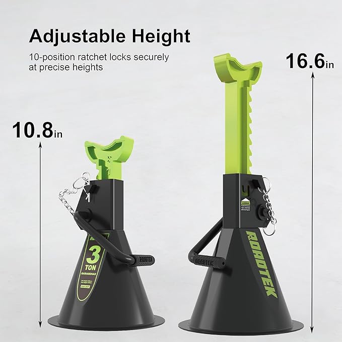 Jack Stands, 3 Ton (6,000 lbs) Heavy Duty Car Jack Stands with Seamless Round Steel Base, 10.8"-16.6" Adjustable with Double Locking, for Lifting SUV, Truck, and Car, 1 Pair
