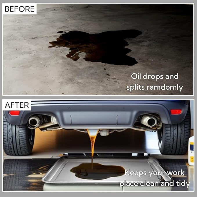 2 Pack Stainless Steel Oil Drip Pan, 27''L x 19''W Metal Oil Change Tray for Under Car, Large Automative Oil Catch Mat Replacement for Fluid Grease Dripping, Keep Floor Clean