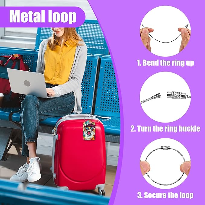 3 Pack Colorful Dog Sunglasses Luggage Tags for Suitcase Animal PU Leather Travel Luggage Tag Privacy Cover ID Label for Women Men Baggage Backpack Handbag School Bag