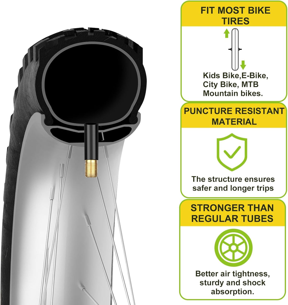Skiennix Bike Tubes - 4 Pack of 12'' to 29'' Sizes with 32mm Schrader Valve & 2 Tire Levers