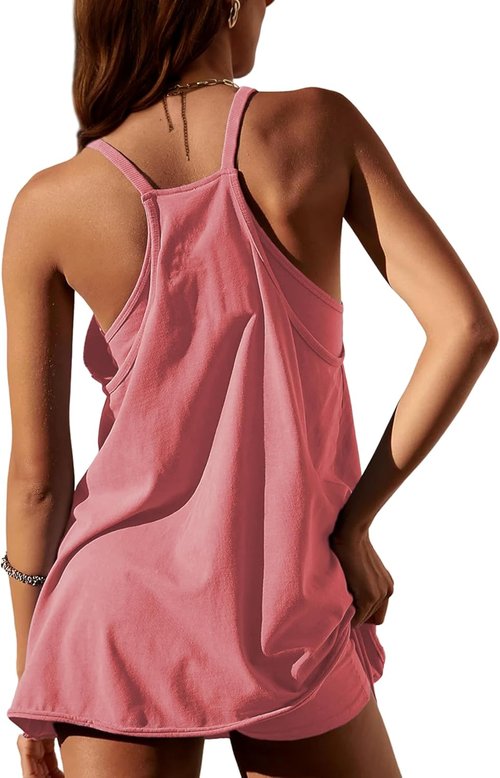 Lentta Women's Athletic Mini Dress - Sleeveless V-Neck Sundress with Built-In Shorts | Perfect for Summer