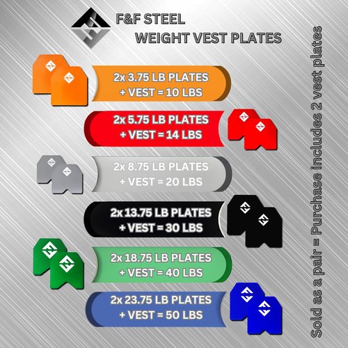 F&F STEEL Adjustable Weighted Vest & Plates - Strength, Edurance, Running, Hiking, Rucking, Fitness WODs (Silver Plates - 8.75lb)