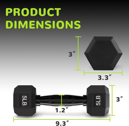 Fitvids Hex Dumbbell - Rubber Encased Hand Weights with Anti-Slip Metal Handle | Multiple Sizes Available