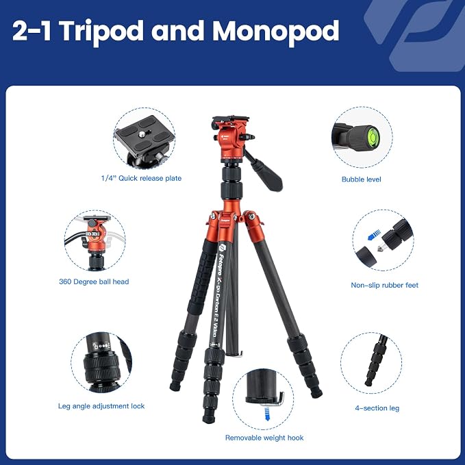 Fotopro 59" Carbon Fiber Travel Tripod