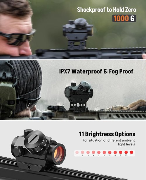 MidTen 2MOA Red Dot Sight - Waterproof & Shockproof 1x25mm Reflex Scope with 1-Inch Riser Mount