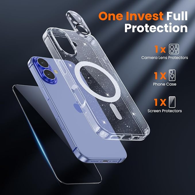 toushion 3 in 1 for iPhone 16 Plus Case Clear Glitter |