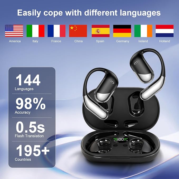 AI Open Ear Headphones Translation Earbuds, Real-Time 2-Way Language Translator