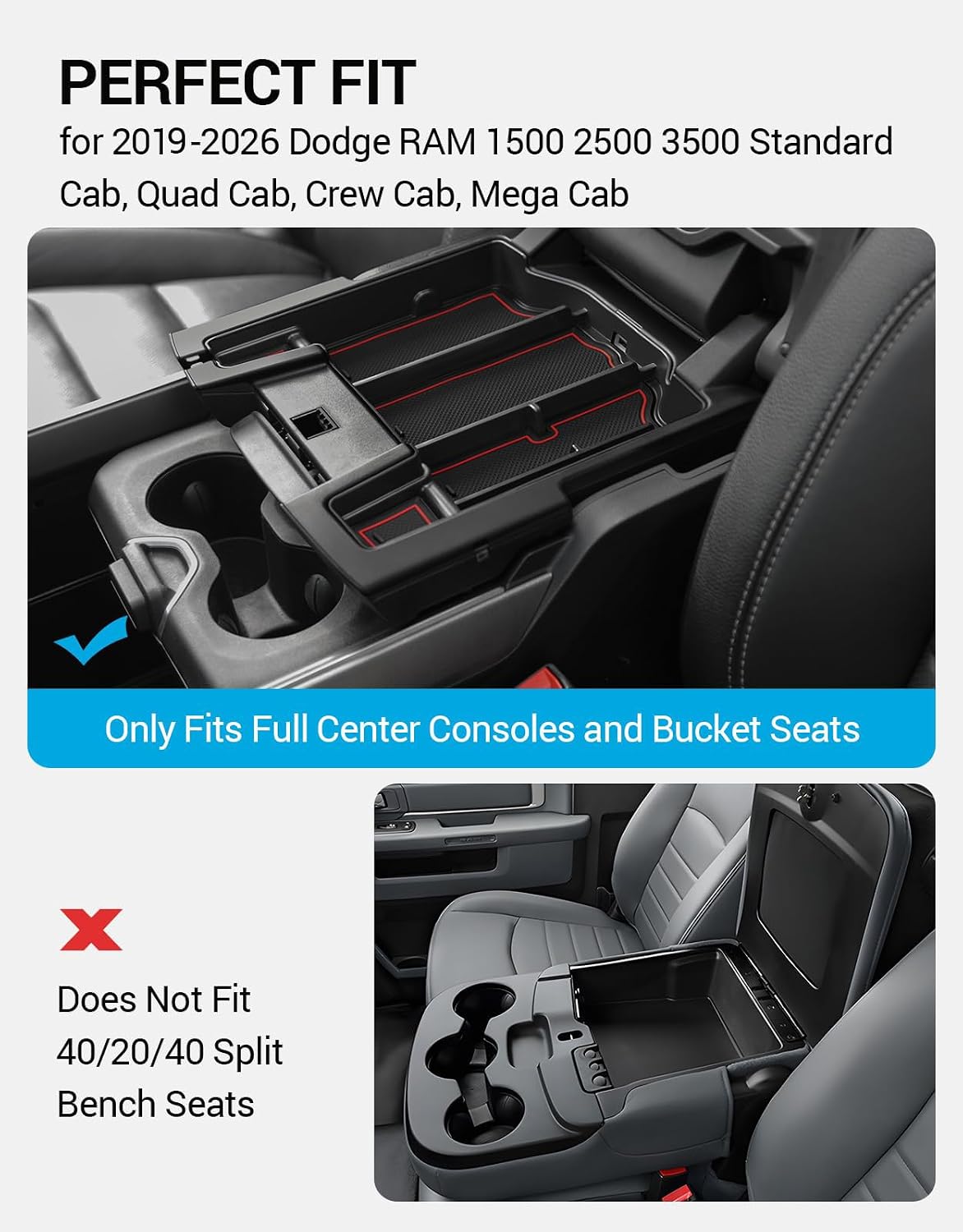 Motrobe Center Console Organizer for 2019-2026 Dodge RAM 1500 2500 3500