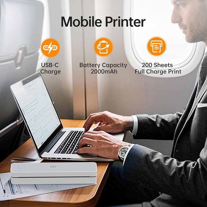 PRT Portable Printer Wireless for Travel, Support 8.5x11 US Letter&A4 Thermal