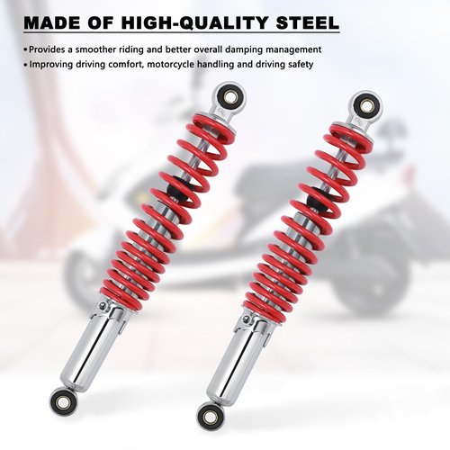 Minho Dual Rear Shock Absorbers with Adjustable Spring Preload in Heavy Iron Material Compatible with Chinese GY6 4-Stroke Engine Taotao ATV Go Kart,Red Color,330MM Length