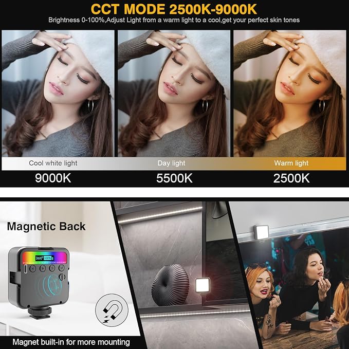 Altson Magnetic RGB Led Video Light LED Camera Light 360° Full Color Portable