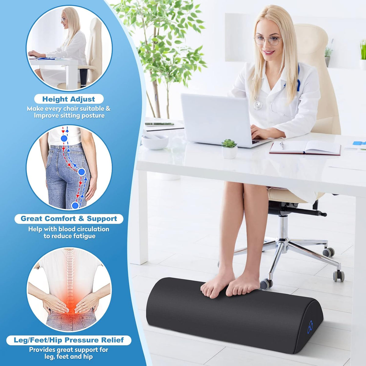 Foot Rest Ergonomic Pillow for Under Desk at Work, Grey/X-Large