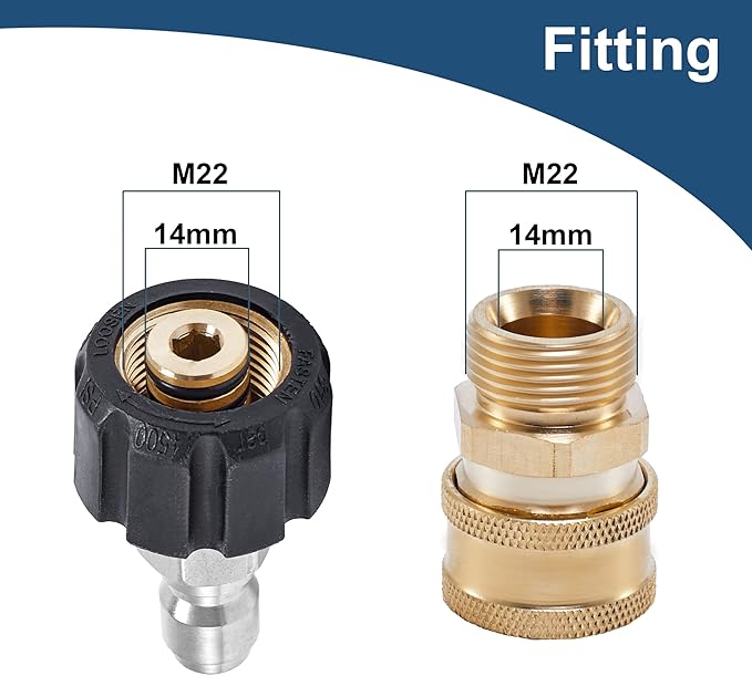Raincovo Pressure Washer Quick Connect Fittings, M22 14mm to 3/8 Inch Hose Adapter, 4 Pieces