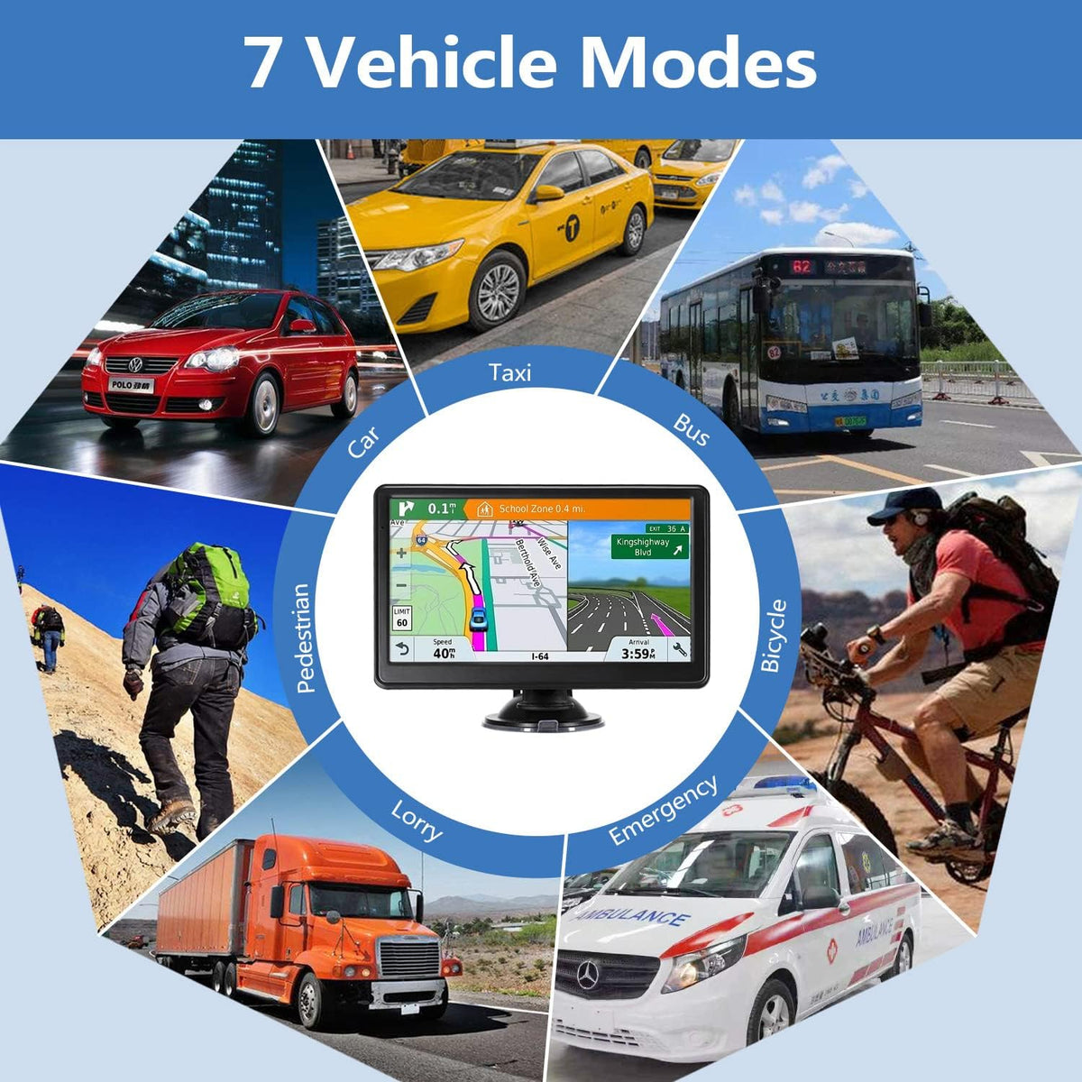 Skiennix GPS Navigation | 7-Inch Touch Screen Car GPS with Voice Guidance & Lifetime Maps