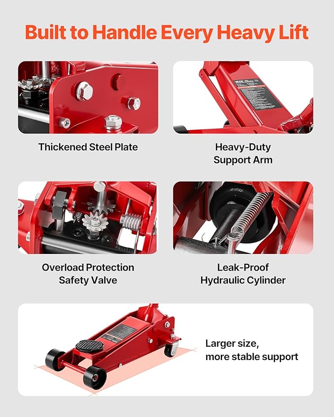 VEVOR 3 Ton Low Profile Floor Jack, Steel Racing Floor Jacks with Single Piston Quick Lift Pump, Hydraulic Trolley Car Jack for Sport Utility Vehicle, SUVs, Pickups, Lifting Range 5.1"-19.7"