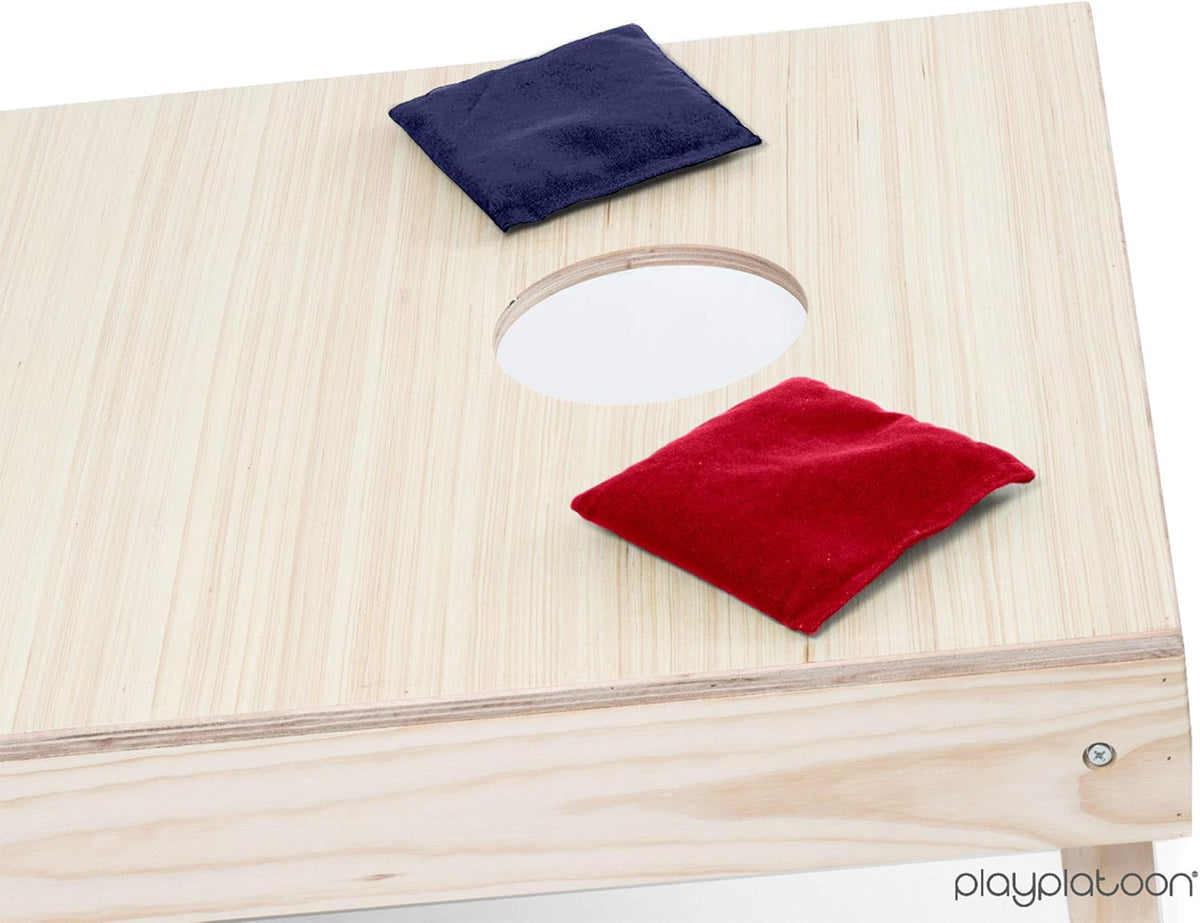 Regulation Size Cornhole Bags by Corn Filled | Set of 8 Durable Bean Bags in Red & Navy Blue