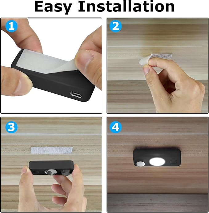 LED Motion Sensor Puck Lights, Rechargeable Cabinet Lights, Stick on Wireless LED Night Light for Closet, Drawer, Shelf, Under Cabinet, Warm White 4Pack, USB Charging Cord Included