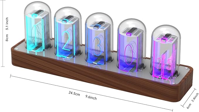ClocTeck Nixie Tube Clock Walnut Digital Clock, Support Wi-Fi Time SYNC