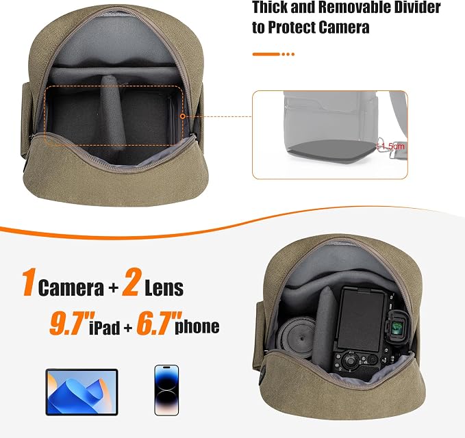 Cwatcun Camera Sling Bag Compact Large Camera Case, Waterproof Canvas Crossbody