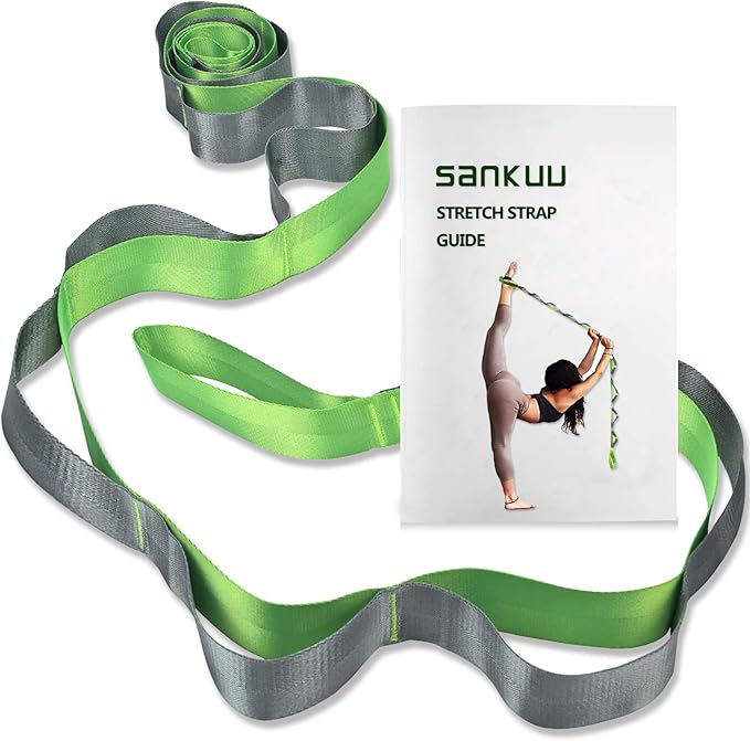 SANKUU Yoga Straps Stretching Strap with 12 Loops Workout Poster, Straps for Stretching Physical Therapy Equipment Long Stretch Out Bands for Exercise, Pilates and Gymnastics for Women Men