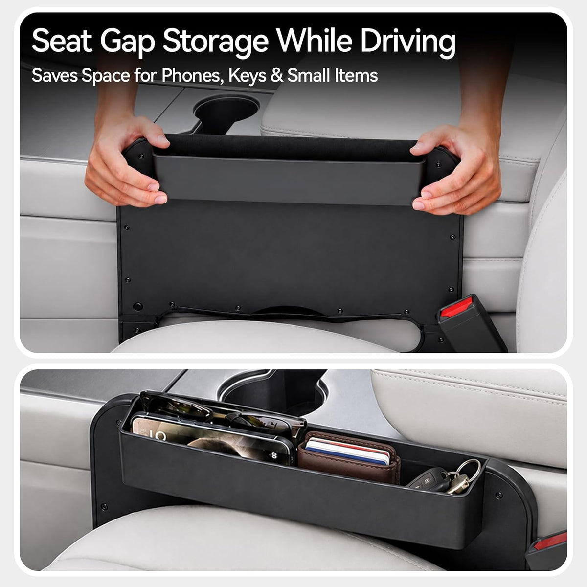2-in-1 Steering Wheel Tray and Car Seat Gap Organizer for Drivers, Adjustable Food Tray and Laptop Desk Table for Eating, Working, Writing, Road Trips, Fits Most Cars, SUVs and Minivans