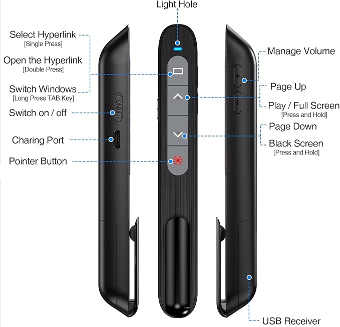 DinoFire USB C Rechargeable Presentation Remote