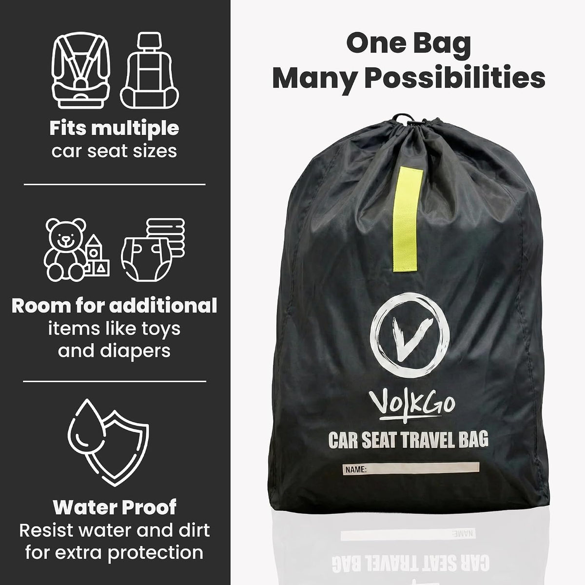 V VOLKGO Car Seat Travel Bag for Air Travel with Padded Backpack Straps - Large Bag for Airplane, Durable & Water-Resistant Protector with Pouch - Universal Size (Black)