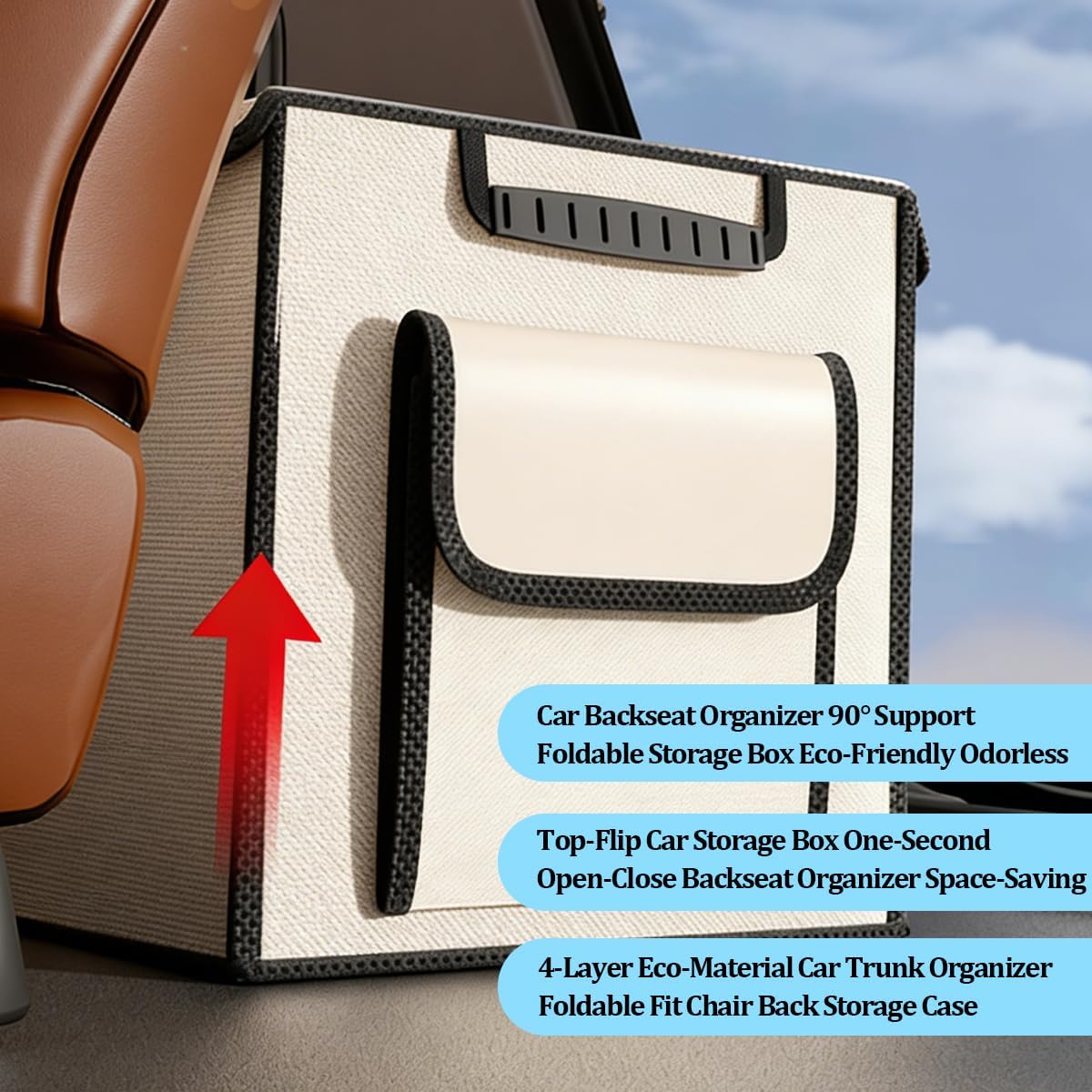 HZEL Car Trunk Organizer with Lid, Foldable Slip Resistant Multi-Compartment Vehicle Cargo Storage Box, Collapsible Waterproof Automotive Trunk Organizer, Universal for SUV Van Truck (Coffee)