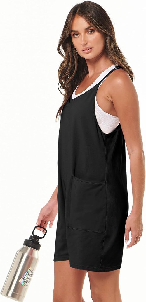 ANRABESS Women's Casual Summer Romper - Loose Sleeveless Spaghetti Strap Jumpsuit for Beach Vacations