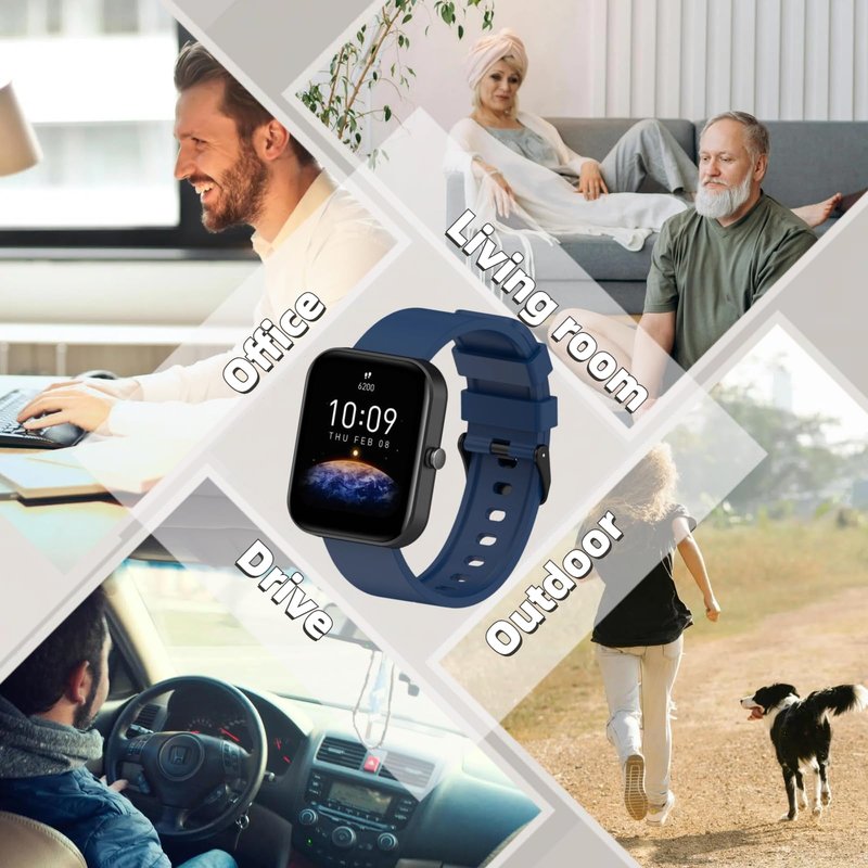 QHBAMD Silicone Bands Compatible for Amazfit Bip 3 Pro/Bip 3/ Bip U Pro/Bip U/Bip S/Bip Lite/Bip S Lite/Amazfit GTR 42 mm, 4 Pack 20mm Soft Replacement Wristband (Yellow Gray+ black+ blue+ white)