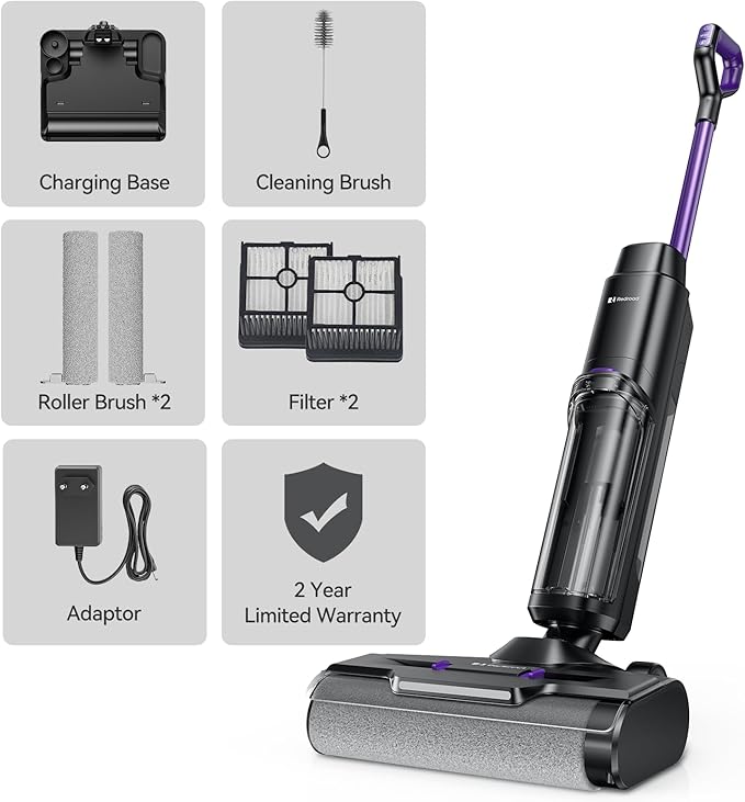 Redroad Wet Dry Vacuum Cleaner 16,000Pa,50Mins Runtime Cleaning Area 3,013 ft²,Cordless Vacuum Cleaner, Cordless Vacuum and Mop All in One,for Hard Floors Sticky Messes and Pet Hair,W15 Set