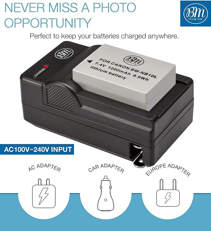 BM Premium 2 Pack of NB-10L Battery and Charger Kit