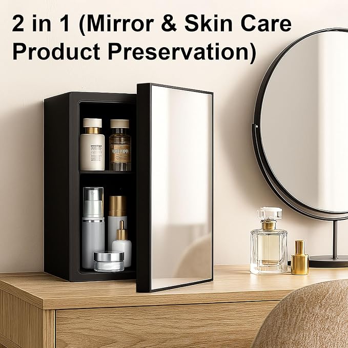 DOGHLY 0.95 Cu.Ft Mini Fridge Mirror Door, 24 Cans Beverage Refrigerator | Beauty Skincare Fridge with Temperature Control, Removable Shelf, Small Makeup Cooler for Bedroom, Dorm, Office