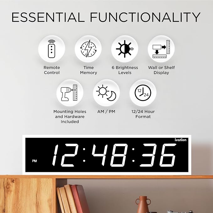Ivation Oversized Large Digital Wall Clock