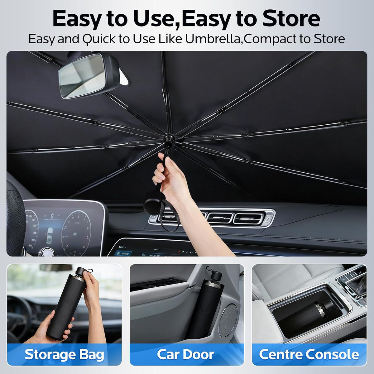 Sun Shade for Car Windshield:Windshield Sun Shade and 10 Skeletons,Protect Car from Sun Rays & Heat Damage Keep Cool and Protect Interior-56 L X 31" W