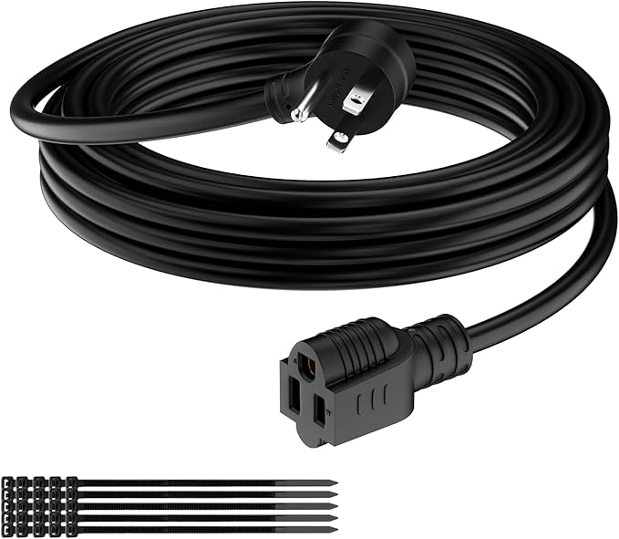 Extension Cord 6 FT, 3 Prong Extension Power Cord, 45 Degree Plug Design, 16/3 Gauge Flexible Cold, 13A 1625W 16AWG, Save Space 3 Prong Electric Cord, ETL, Black Cable with 25 Cable Ties