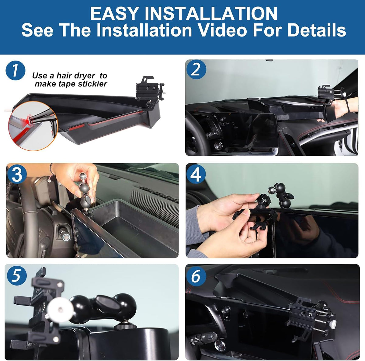 for Corvette C8 Center Console Tray Phone Holder Mount Organizer,360 Degree Rotatable Phone Holder Stand Navigation Screen Rear Storage Box Organizer Tray for Corvette C8 2020-2024 2025 (Style C)