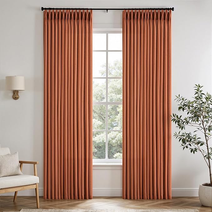 Memory Trained Pinch Pleated Curtains 96 Inches Long, Viral Linen Pinch Pleat