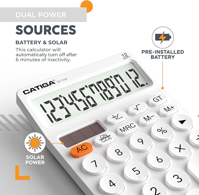 CATIGA 12 Digit Desktop Calculator Basic Desk Calculator