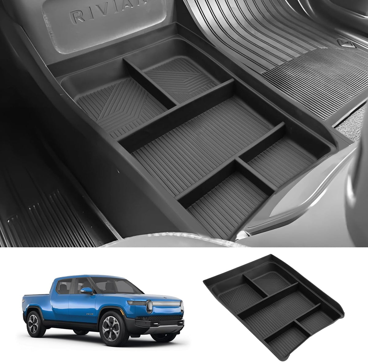 LUWU for 2022-2026 Rivian R1T/R1S Center Console Organizer Rivian Armrest Storage Armrest Organizer Insert Tray Rivian R1T/R1S Lower Console Organizer Storage Tray 2025 2026 Rivian R1T/R1S Accessories