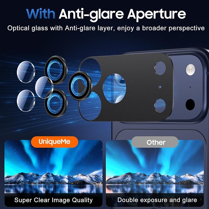 UniqueMe for 3 Pack iPhone 17 Pro Max Camera Lens Protector
