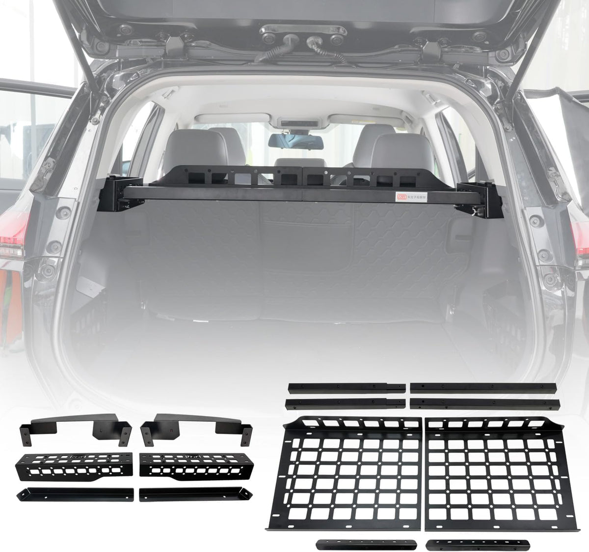 HIGH FLYING for Toyota RAV4 2019-2025 Car Accessories Modular Storage Molle Panel Cargo Shelf Organizer Luggage Carrier Rack Aluminum Alloy (with Conjoined Cross Bar)