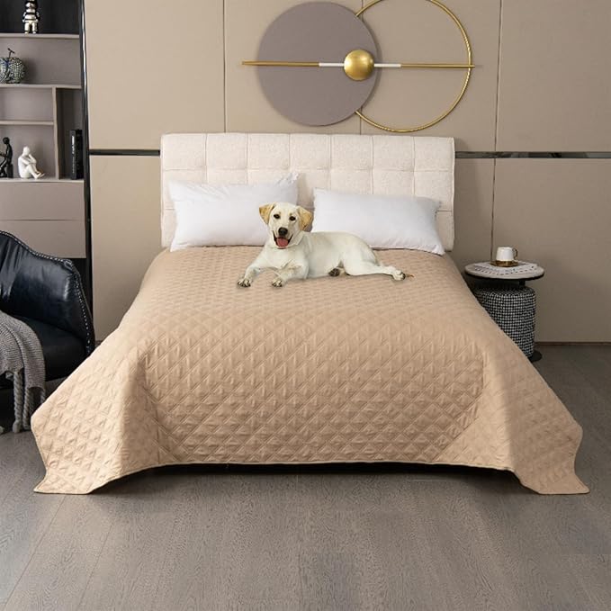 GIBZ Waterproof Dog Bed Cover Anti Slip Pet Furniture Protector Blanket Washable Thick Quilted Mat, Khaki, 101.6x127cm