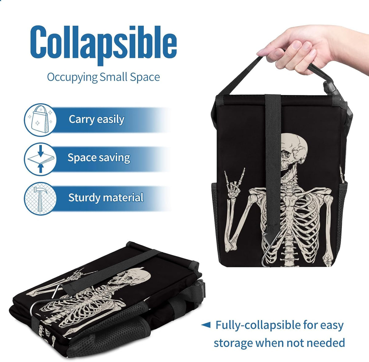 Goth Skull Car Trash with Lid - Leakproof Vehicle Trash Bin Car Accessories